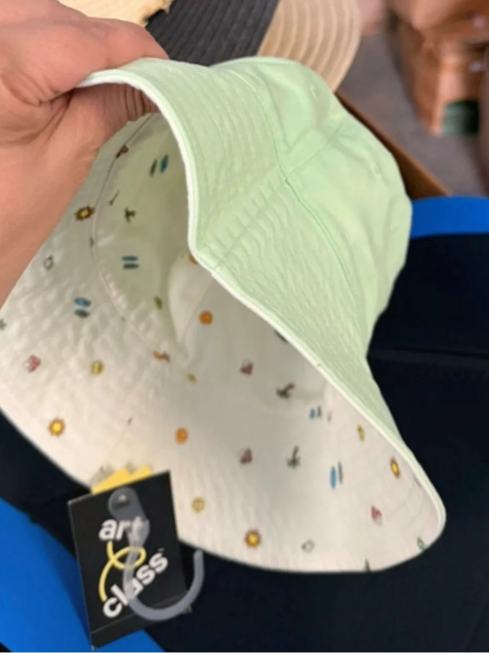 art class Mint Green Reversible Bucket Hat with Floral Lining